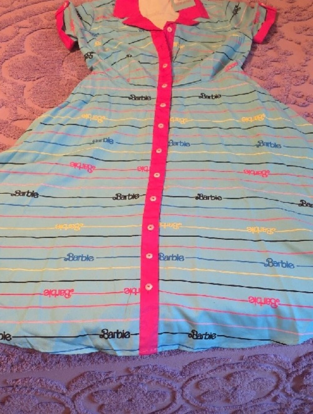 Barbie Blue Dress with Hot Pink Trim and Striped Logo Print - Picture 6 of 7